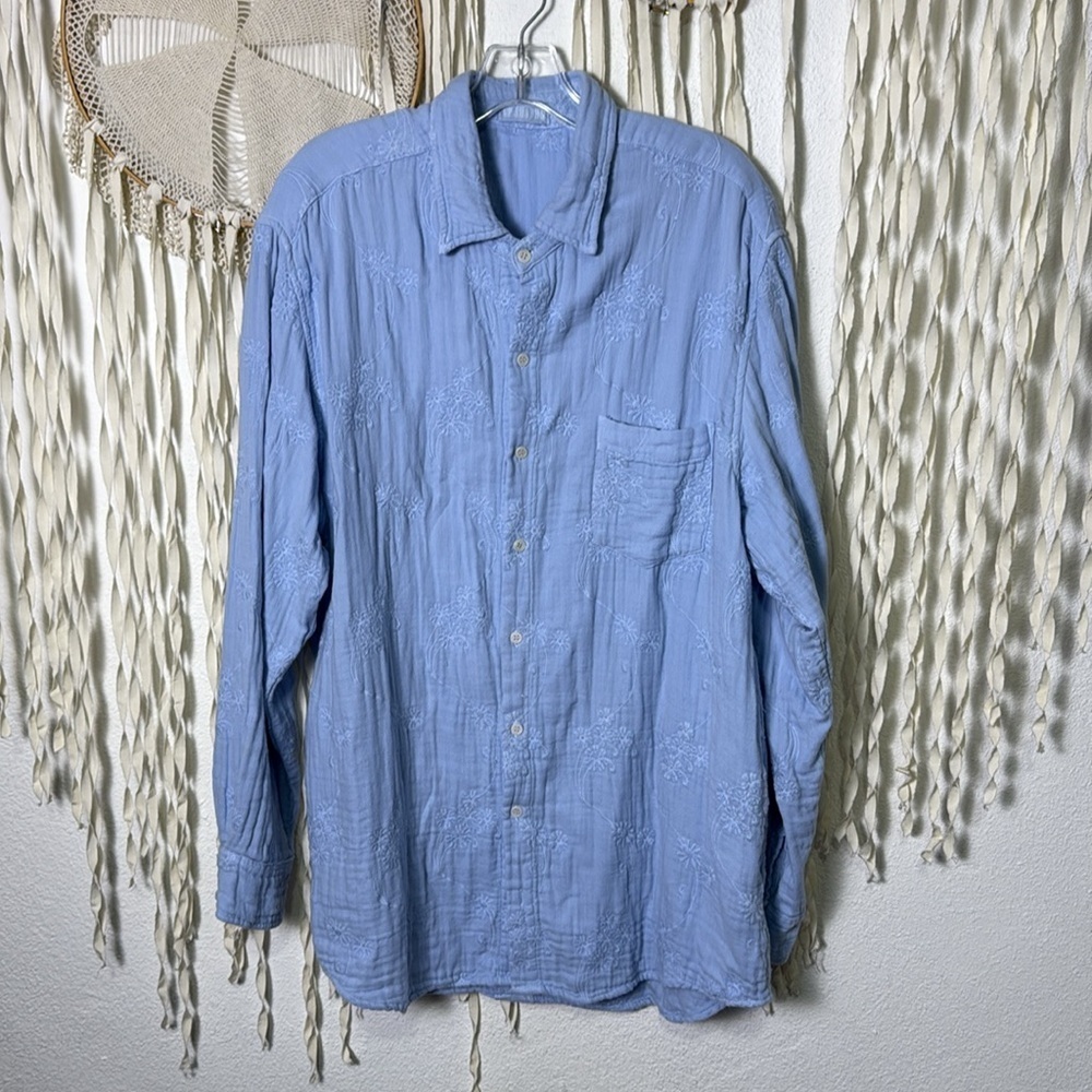 CP Shades Summer Blue Embroidered Cotton Long Sleeve Button Down Blouse XL - Picture 6 of 12